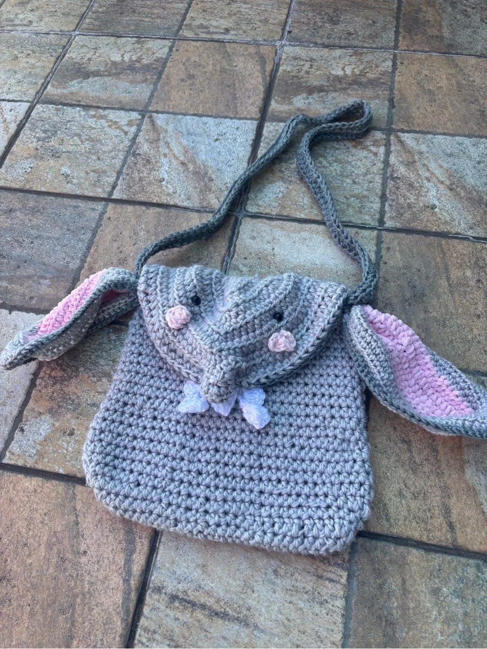 Handmade Crochet Elephant Crossbody Bag |  | Grey Cotton Yarn Kids Purse | OS